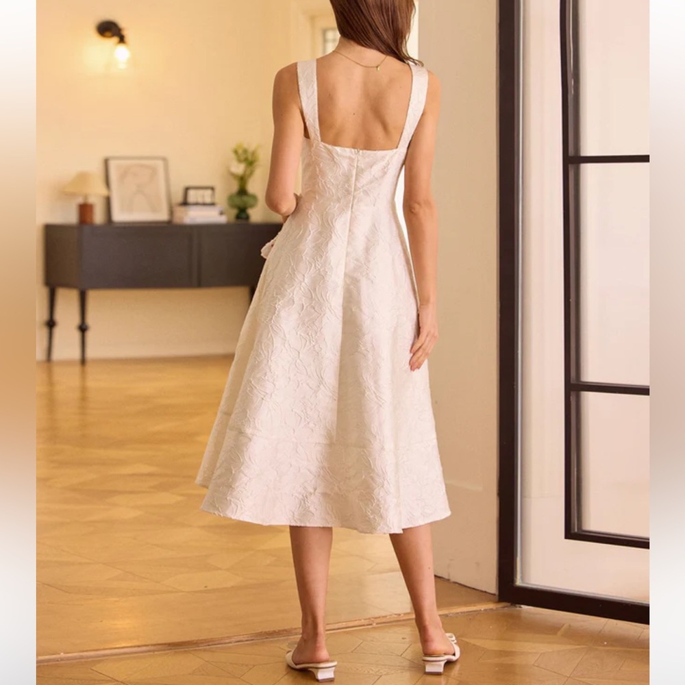 Rihoas White Sweetheart Neck Jacquard Midi Dress - Picture 6 of 7